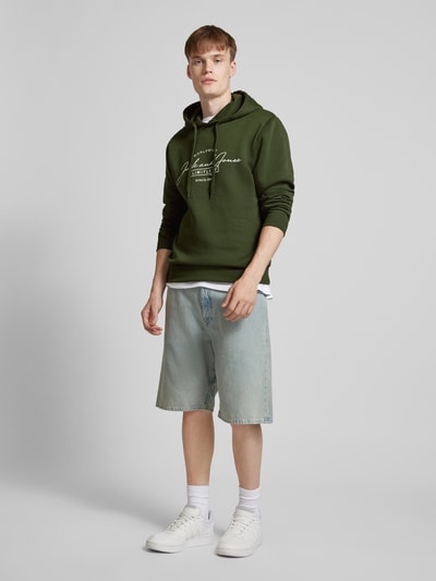 Jack & Jones Hoodie met labelprint, model 'FERRIS' Donkergroen - 1