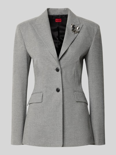 HUGO Longblazer mit metallischer Brosche Modell 'Asmalla' Hellgrau 1