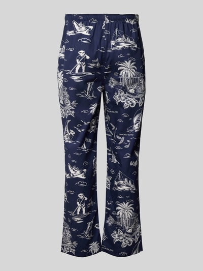 Produktfoto, Comfort Fit Pyjama-Hose aus reiner Baumwolle Modell 'PJ PANT-SLEEP-BOTTOM' von Polo Ralph Lauren Underwear, Optik:Allover-Muster in Dunkelblau mit weißen Motiven, seitliche Eingrifftaschen, elastischer Bund, Material: reine Baumwolle