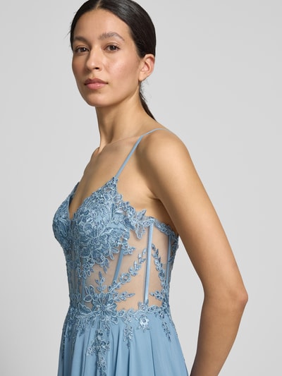 LUXUAR FASHION Maxikleid mit Stitchings und Ziersteinbesatz Jeansblau 3