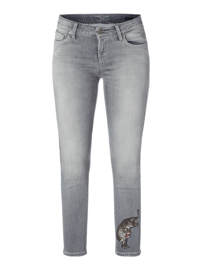 Cambio Slim Fit Jeans mit Tiger-Aufnäher Hellgrau 1