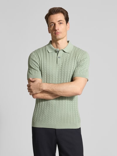 Christian Berg Men Slim Fit Poloshirt in Strick-Optik Oliv 4