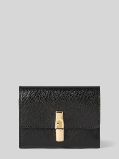 Produktfoto, Portemonnaie aus Leder Modell 'IRIDE' von FURLA in Schwarz mit goldfarbenem Label-Detail, verschiedene Fächer, Echtleder