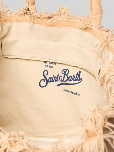Produktfoto, Shopper mit Label-Print und Fransen Modell 'VANITY' van MC2 Saint Barth van puur katoen met hoofdvak en ritssluiting, labelprint, franjes, draagband, breedte 37 cm, lengte 32 cm, diepte 22 cm, bandlengte schouderriem 48 cm