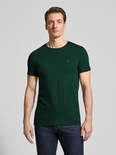 Tommy Hilfiger T-shirt o kroju slim fit z mieszanki bawełny Ciemnozielony 4