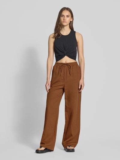 Marc O'Polo Denim Wide leg linnen broek met elastische band Middenbruin - 1