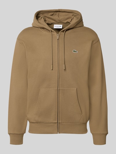 Produktfoto, Regular Fit Sweatjacke aus Baumwoll-Mix von Lacoste in Beige mit Kängurutasche und Logo, glatte Textur, Herren Sweatjacke von Lacoste