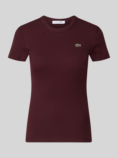 Produktfoto, Slim Fit T-Shirt aus reiner Baumwolle Modell 'TF5538' von Lacoste in dunklem Bordeauxrot, feine Struktur, Damen T-Shirt