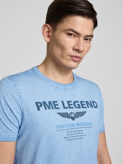 PME Legend T-Shirt mit Label-Print Rauchblau 3