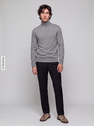 Jake*s Studio Men Regular Fit Rollkragenpullover aus reiner Wolle Hellgrau Melange 1
