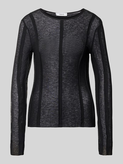 Productfoto, Slim Fit Longsleeve in semi-transparant design Model 'Belma' van Topshop, dames shirt met lange mouwen van elastische katoenmix, ronde hals, ruglengte maat S 56 cm, zwart met zichtbare structuren