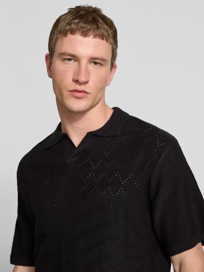 Redefined Rebel Regular fit poloshirt met V-hals, model 'Aron' Zwart - 3