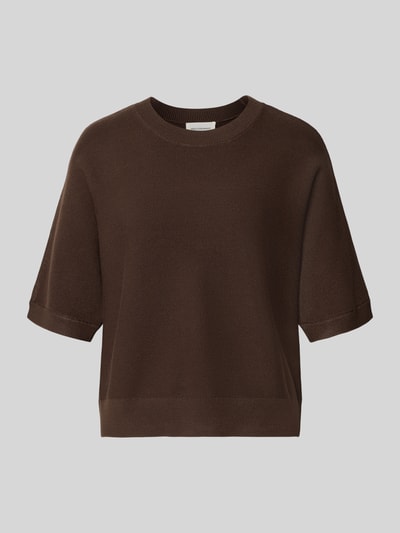 Produktfoto, Relaxed Fit Pullover aus Viskose-Mix Modell 'Thamira' von MSCH Copenhagen in Braun, Strick-Optik, 1/2-Arm, Rundhalsausschnitt.