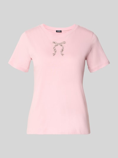 Produktfoto, pastellrosafarbenes Damen T-Shirt mit Perlen und Rundhalsausschnitt Modell 'Tamme' von JOOP!, Reine Baumwolle, Regular-Fit, Rückenlänge 58 cm in Größe 36