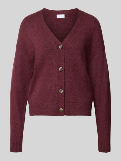 Produktfoto, Cardigan mit V-Ausschnitt Modell 'VIRIL' von VILA im Viskose-Mix, gerade Passform, bordeauxrot, Knopfleiste, glatte Textur.