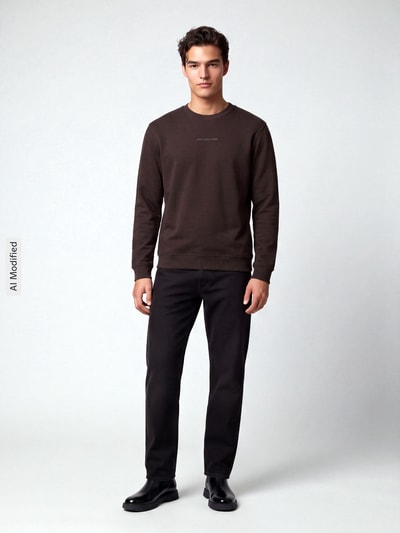 Marc O'Polo DENIM Regular Fit Sweatshirt aus reiner Baumwolle Schoko 1