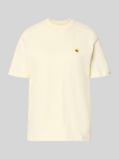 Produktfoto, T-Shirt mit Label-Stitching von Carhartt Work In Progress in Creme, Reine Bio-Baumwolle, Relaxed-Fit, Rundhalsausschnitt