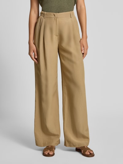 More & More Stoffen broek van een mix van viscose en linnen met plooien Zand - 4