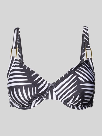 Produktfoto, PLUS SIZE Bikini-Oberteil mit Bügeln Modell 'Liv' von LASCANA, Damen, Material-Mix mit Stretch-Anteil, Vorgeformt, Spaghettiträgern, Hakenverschluss, schwarz-weißes Blattmuster
