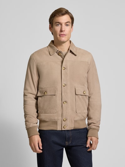 Profuomo Bomberjack met platte kraag en klepzakken Beige - 4