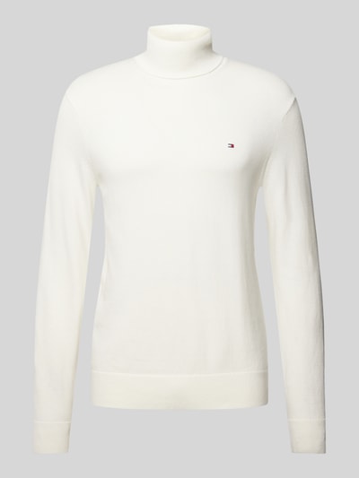 Tommy Hilfiger Rollkragenpullover mit Logo-Stitching Modell 'PIMA' Offwhite 2