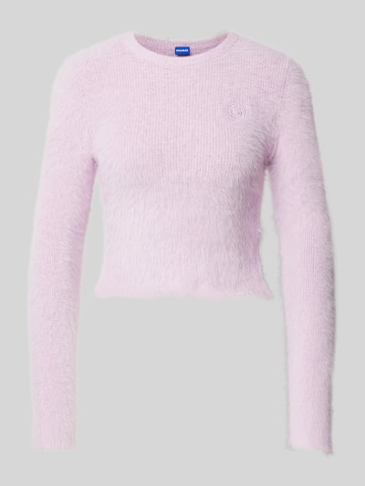 Hugo Blue Cropped Strickpullover mit Label-Stitching Modell 'Suverry' Rosa 1