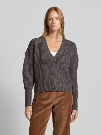 Vero Moda Regular fit gebreid jack met V-hals, model 'LEA' Antraciet - 4