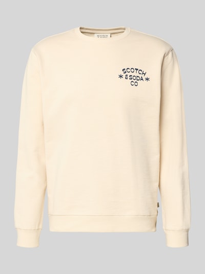 Productfoto, Sweatshirt met Label-Print van Scotch & Soda, beige katoen, regular fit, geribde boorden, ronde hals, labelprint voorzijde.