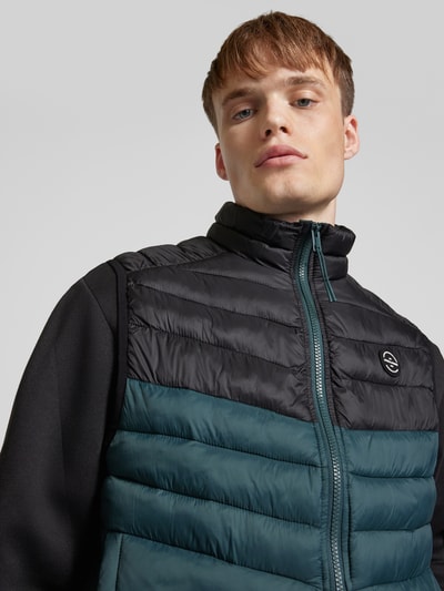 Jack & Jones Kamizelka pikowana z naszywką z logo model ‘ESPRINT’ Petrol 3