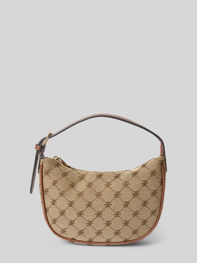 Produktfoto, Shoulder Bag mit Allover-Logo-Stitching Modell 'DENIZ' von Mango in Beige mit schmalem Schulterriemen, Reißverschluss, strukturierte Oberfläche