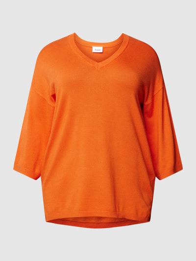 Fransa Plus Sweter z dzianiny PLUS SIZE z dekoltem w serek model ‘Blume’ Pomarańczowy 2