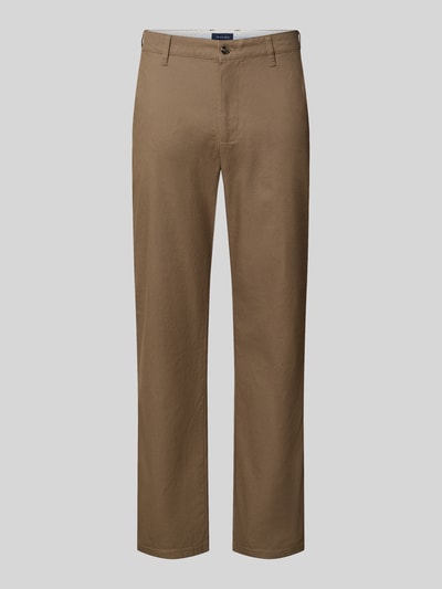Produktfoto, Straight Fit Stoffhose aus Baumwoll-Mix von Christian Berg Men in braun mit Strukturmuster, Eingrifftaschen, Knopf- und Reißverschluss