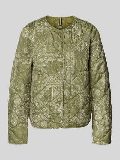 Produktfoto, Blouson mit Steppnähten von camel active, kolor oliwkowy z wzorem paisley, krój regular fit, dekolt okrągły, długość tyłu w rozmiarze 36: 60 cm, szerokość ramion: 43 cm, szerokość w rozmiarze 36: 53 cm, długość rękawa: 64 cm, tekstura pikowana