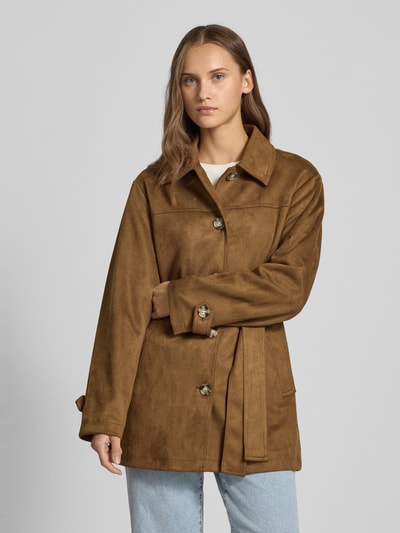 Only Regular fit lange jas in wildleerlook, model 'DIANE' Zand - 4