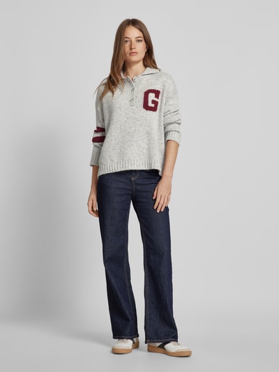 Gant Gebreide pullover met labelstitching, model 'INTARSIA' Lichtgrijs gemêleerd - 1