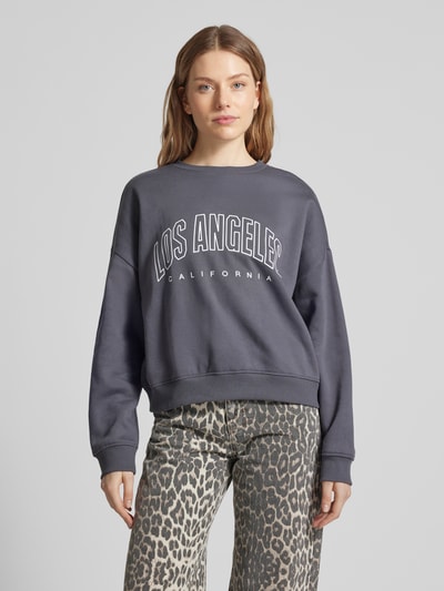 Only Regular Fit Sweatshirt mit Baumwolle und Schriftzug-Print Modell 'SWEAT LIFE' Rauchblau 4