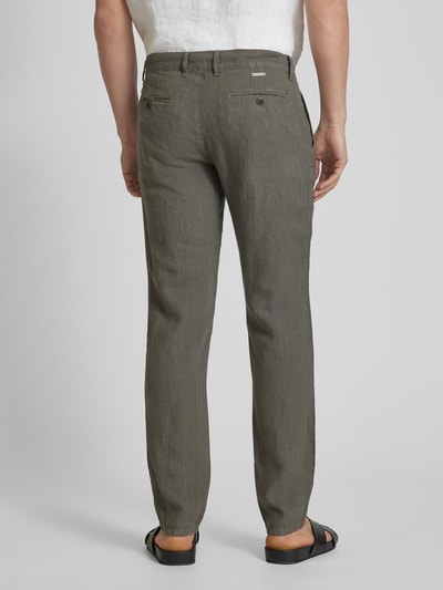 ALBERTO Spodnie lniane o kroju regular fit w jednolitym kolorze model ‘LOU’ Khaki 5