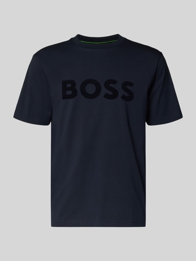 Produktfoto, dunkelblaues Regular Fit T-Shirt aus Baumwoll-Mix Modell 'ICONIC' von BOSS Green, unifarben, labelgeprägt, kurzarm, Rundhals