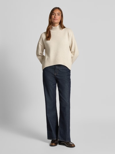 Oui Strickpullover aus Woll-Mix mit Stehkragen Offwhite Melange 1