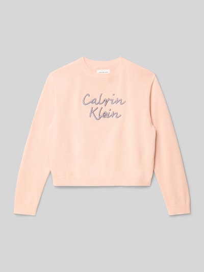 Calvin Klein Jeans Sweter z dzianiny z wyhaftowanym logo Brudnoróżowy 1