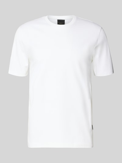 Produktfoto, weißes T-Shirt mit Rundhalsausschnitt von bugatti aus reiner Baumwolle im Slim Fit, glatte Oberfläche, Herrenmodell