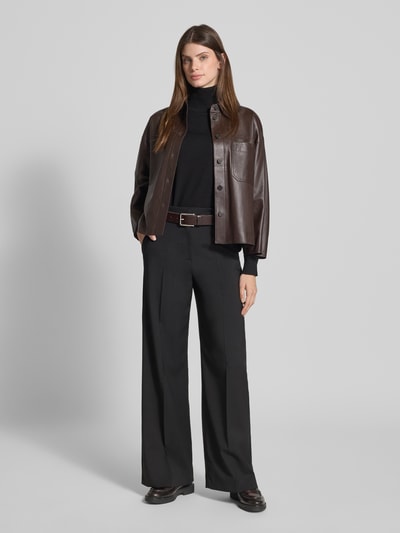 Weekend Max Mara Boxy Fit Lederjacke aus Lammnappa Modell 'STECCA' Dunkelbraun 1