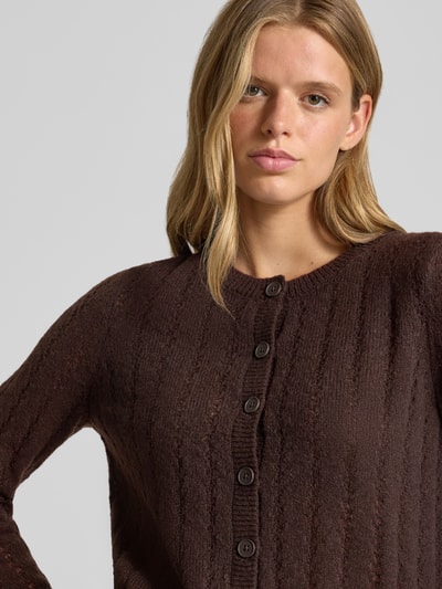 PIECES Regular fit gebreid jack met ronde hals model 'ADA' Donkerbruin - 3