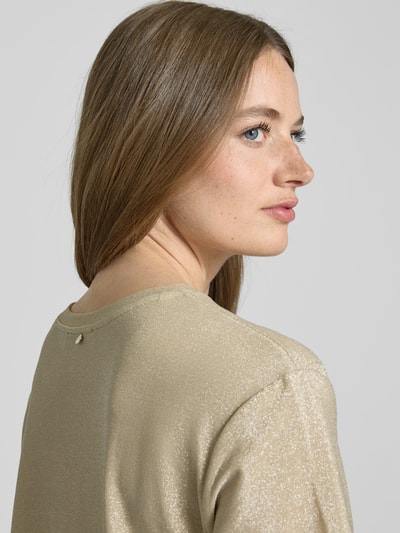 Oui T-shirt met geribde ronde hals Beige - 3