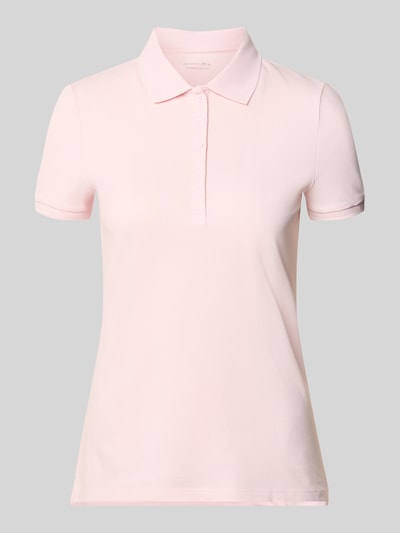 Produktfoto, Slim Fit Poloshirt mit Knopfleiste von Christian Berg Woman, zartrosa, Baumwoll-Elasthan-Mix, Seitenschlitze, Rückenlänge 62 cm bei Größe S