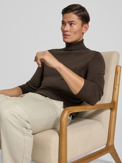 Christian Berg Men Pullover aus Merino-Mix mit Rollkragen Dunkelbraun Melange 3