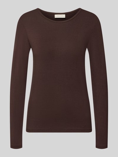 Productfoto, Longsleeve uit viscose-elastaanmix model 'Liana' van FREE/QUENT, slim fit, ronde hals, ruglengte maat S 59 cm, effen donkerbruin