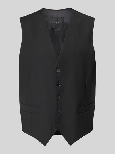 Produktfoto, schwarze Weste mit V-Ausschnitt von bugatti, Material-Mix mit Schurwoll-Anteil, Knopfleiste, Eingrifftaschen, Regular Fit.