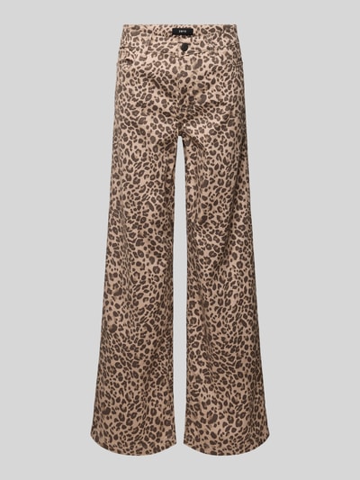Produktfoto, Wide Leg Pants im 5-pocketmodel van Zero, katoenmix met stretch, uitlopend model, luipaardprint, knoop- en ritssluiting, bandwijdte 38 cm, binnenbeenlengte 79 cm