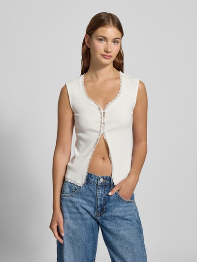 Pieces Regular Fit Top in Rippoptik Modell  'TIRADE' Offwhite 4